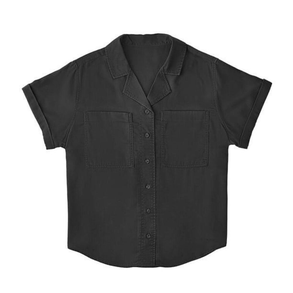 Women Tencel Camp Black Button-Up Shirt Size XL Short Sleeves New - Picture 5 of 7